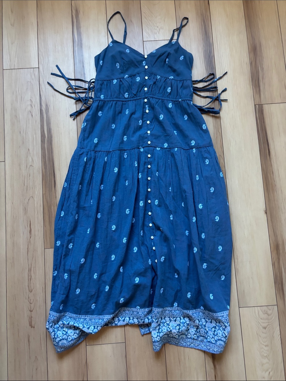 American Eagle Outfitters Navy Blue Button-Front Midi Sundress